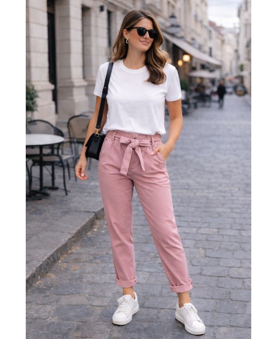 PACK 2 PANTALONS SMOCKéS POCHES PE2233 VIEUX ROSE