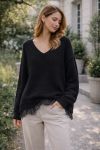 SOFT OVERSIZED SWEATER WITH LACE BASE PE2244 BLACK