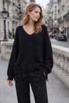 WEICHER OVERSIZED PULLOVER MIT SPITZENBASIS PE2244 SCHWARZ