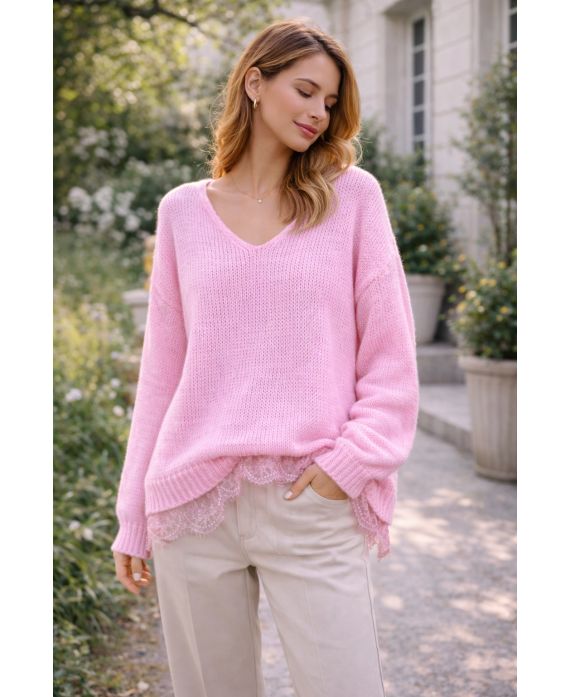 JERSEY OVERSIZE SUAVE CON BASE DE ENCAJE PE2244 ROSA