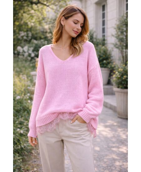 ZACHTE OVERSIZED TRUI MET KANTEN BASIS PE2244 ROZE