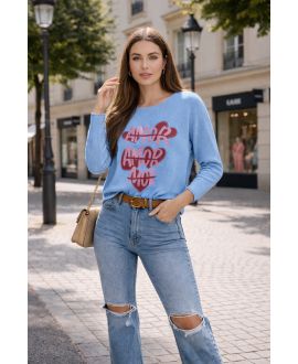 PULL SANS COUTURES AMOR AMOR AMOR PE2240 BLEU CIEL