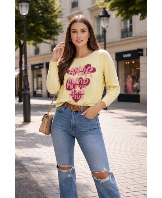 PULL SANS COUTURES AMOR AMOR AMOR PE2240 JAUNE