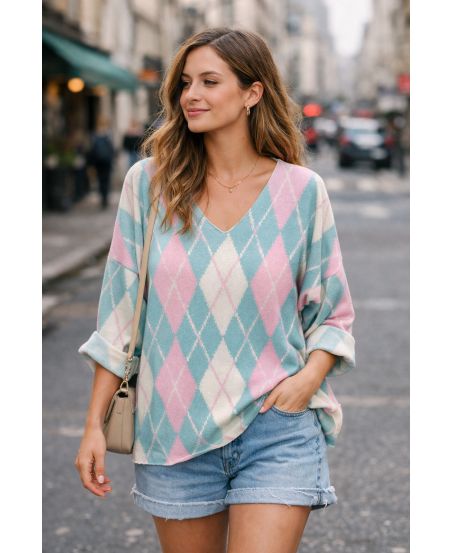 LIGHTWEIGHT PE2250 DIAMOND SWEATER GREEN