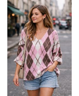 PE2250 DIAMOND LIGHTWEIGHT SWEATER PINK