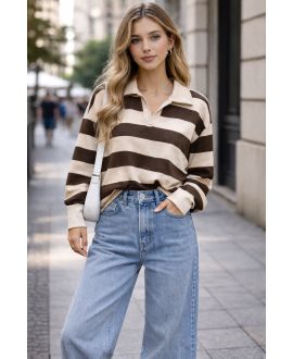 PE2258 POLO A RIGHE BEIGE