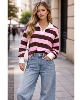 PE2258 CAMISA POLO DE RAYAS FUSHIA