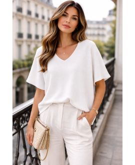 JERSEY DE MANGA CORTA CON ESCOTE EN PICO PE2271 BLANCO