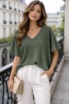 MAGLIONE A MANICHE CORTE A V PE2271 KHAKI