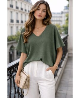 KURZÄRMELIGER V-HALSPULLOVER PE2271 KHAKI