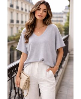 SHORT-SLEEVED V-NECK SWEATER PE2271 GREY