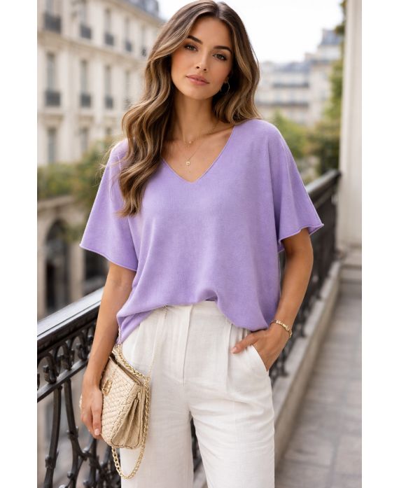 JERSEY DE MANGA CORTA CON ESCOTE EN V PE2271 LILA