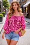 CASCADE POLKA DOT RUFFLED BLOUSE PE2266 FUSHIA