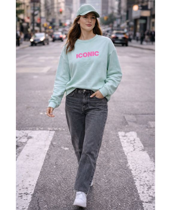 SWEATSHIRT ICONIC PE2306 VERT PASTEL