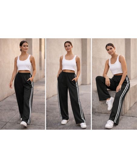 2-STRIPE 2-POCKET WIDE PANTS PE2301 BLACK