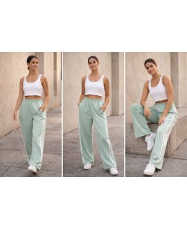 PANTALONES ANCHOS DE 2 RAYAS CON 2 BOLSILLOS PE2301 VERDE PASTEL