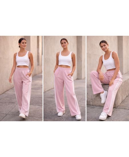 PANTALON LARGE A 2 BANDES 2 POCHES PE2301 ROSE