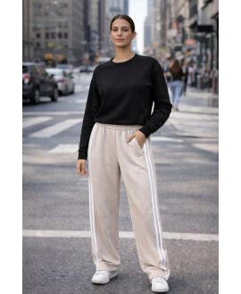 PANTALONES ANCHOS DE 2 FRANJAS CON 2 BOLSILLOS PE2301 BEGE