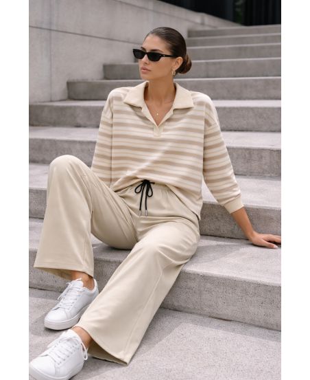 GESTREIFTER POLO-PULLOVER PE2338 TAUPE