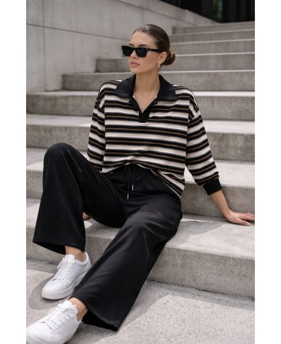 STRIPED POLO SWEATSHIRT SS2338 BLACK