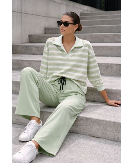 BLUZA POLO W PASKI PE2338 ZIELONA