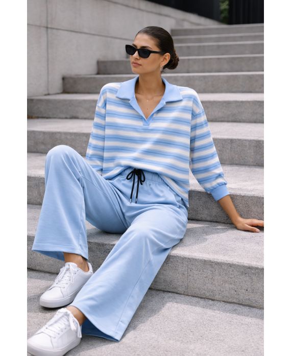 FELPA POLO A RIGHE SS2338 AZZURRO CIELO