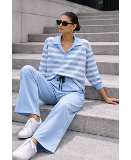 SWEAT POLO RAYURES PE2338 BLEU CIEL