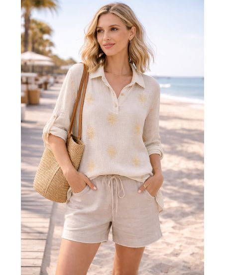 TUNIQUE GAZE DE COTON BRODERIE PE2386 BEIGE