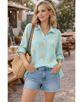 COTTON GAUZE TUNIC EMBROIDERY PE2386 PASTEL GREEN