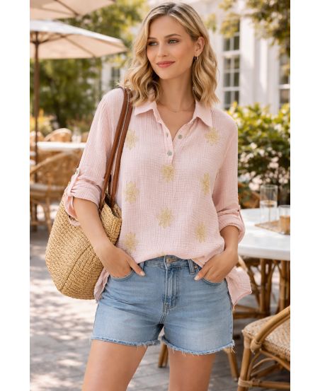 TUNIQUE GAZE DE COTON BRODERIE PE2386 ROSE