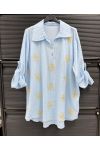 TUNICA IN GARZA DI COTONE CON RICAMO PE2386 SKY BLUE