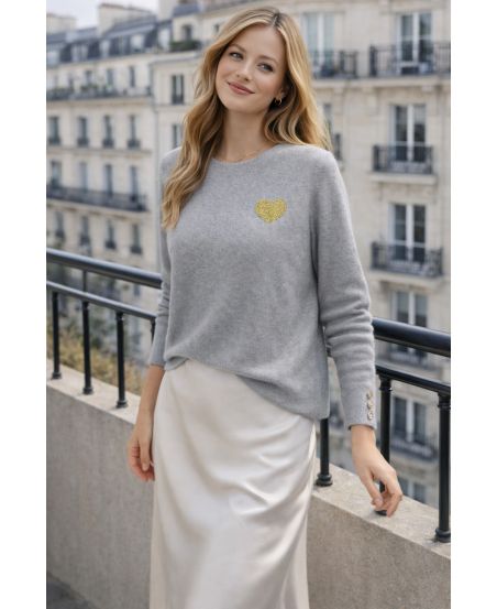 HERZPULLOVER MIT KNOPFÄRMELN PE2354 GRAU