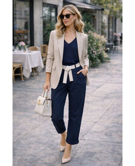 PANTALONI ELASTICI A 2 TASCHE IN VITA + CINTURA PE2401 BLU NAVY