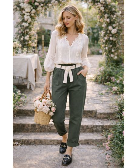 2-ZAK ELASTISCHE TAILLEBROEK + PE2401 RIEM KHAKI