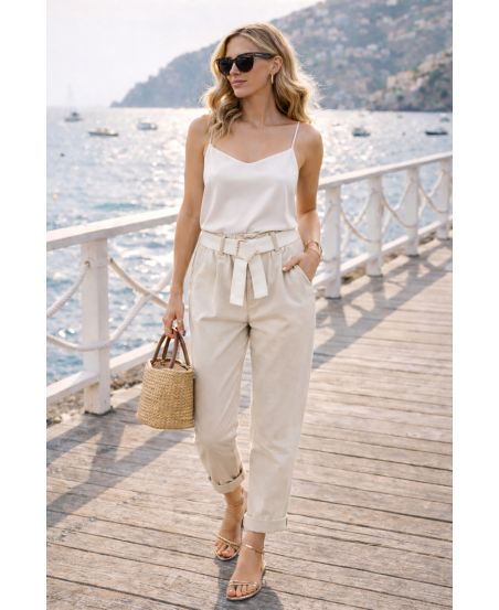 2-TASCHEN-ELASTISCHE TAILLENHOSE + PE2401 BEIGE GÜRTEL