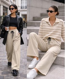 PE2332 PANTALONI LARGHI DA JOGGING BEIGE