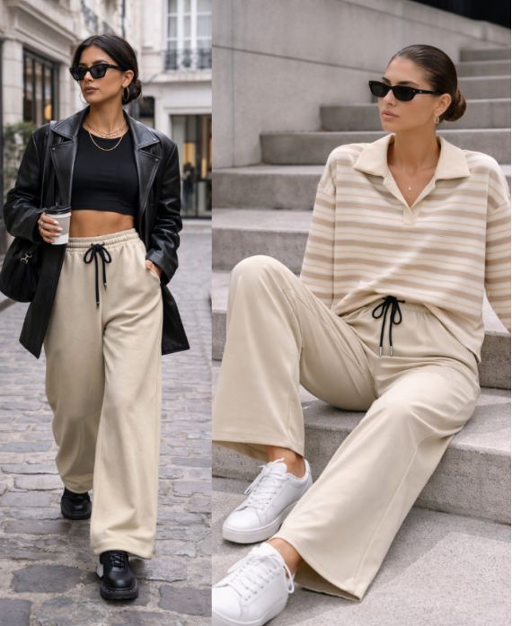 PE2332 PANTALONI LARGHI DA JOGGING BEIGE