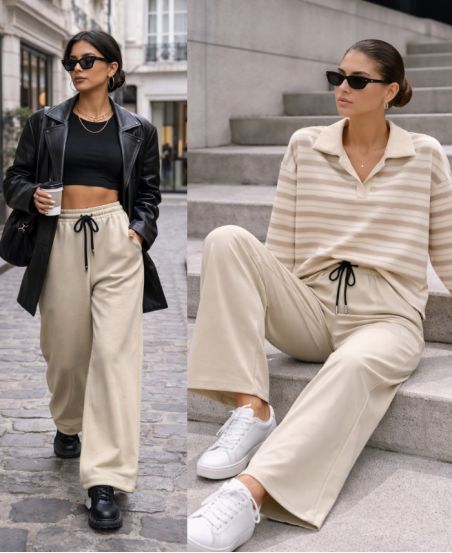 PE2332 WIDE JOGG PANTS BEIGE