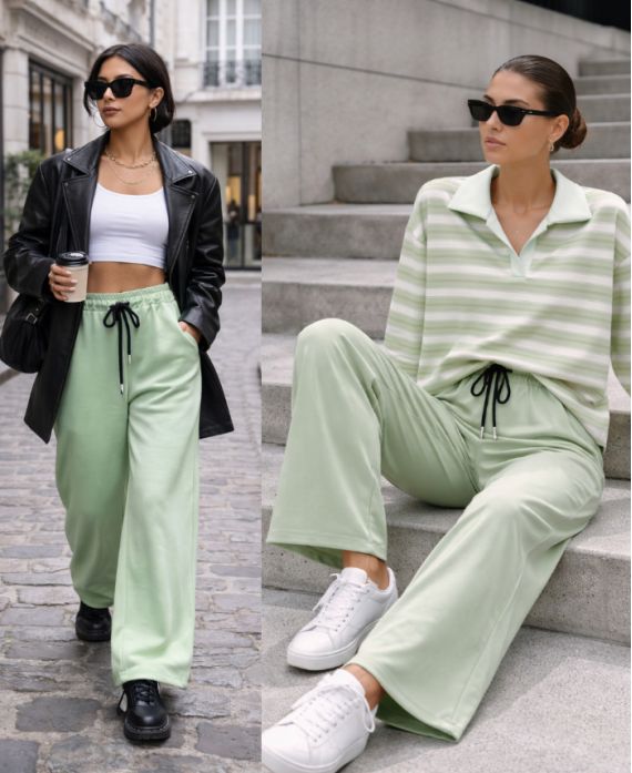 PE2332 WIDE JOGG PANTS PASTEL GREEN