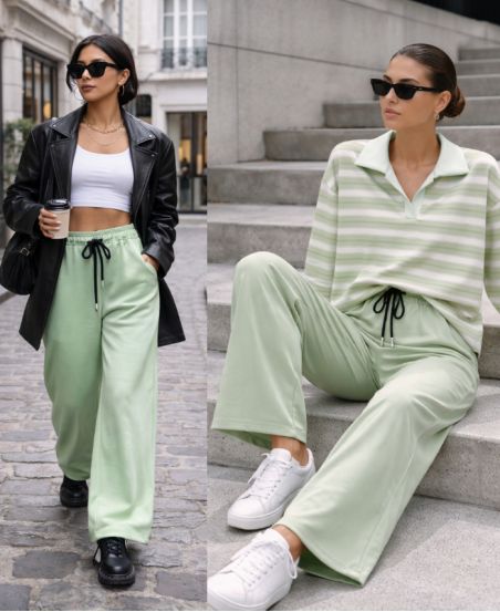 PE2332 BREDE JOGGBROEK PASTELGROEN