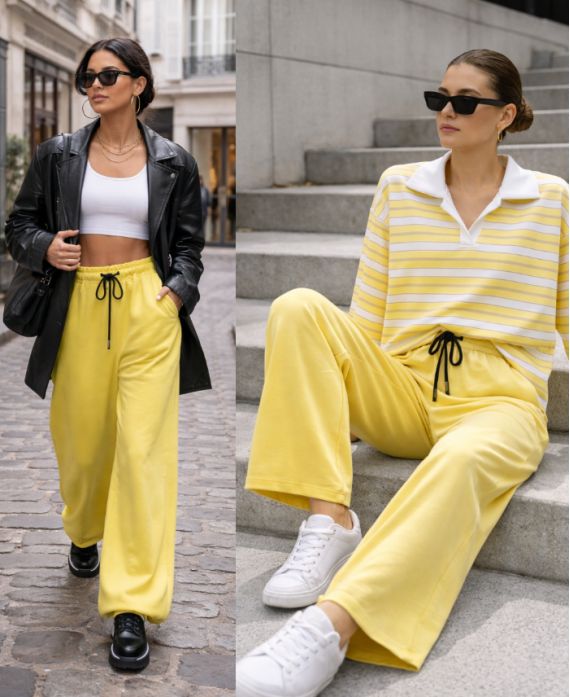 PANTALONES DEPORTIVOS ANCHOS PE2332 AMARILLO