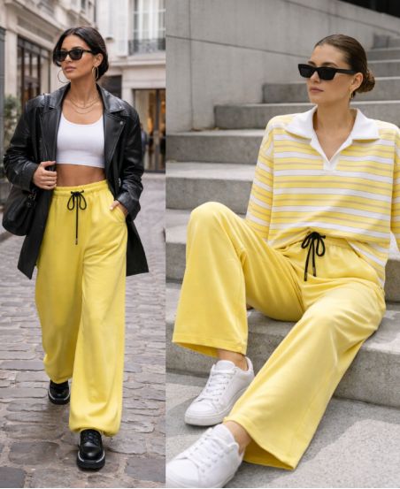 PANTALONI LARGHI DA JOGGING PE2332 GIALLI