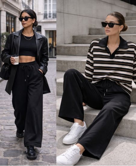 PE2332 PANTALONES DEPORTIVOS ANCHOS NEGROS