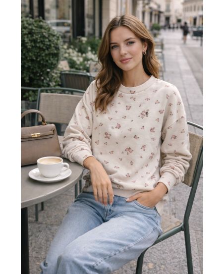 PE2379 BEIGE BLOEMENSWEATER