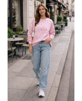 PE2379 ROZE BLOEMENSWEATSHIRT