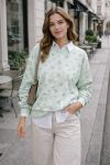 SWEAT SHIRT FLEURES PE2379 VERT PASTEL
