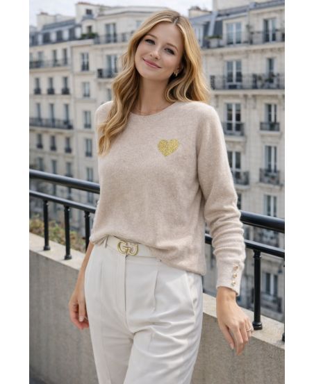 SWETER W KSZTAŁCIE SERCA Z RĘKAWAMI NA GUZIKI PE2354 BEŻOWY