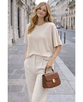 NAHTLOSER, FLIESSENDER PULLOVER RUND HALS PE2392 BEIGE