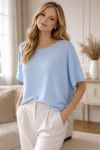 PULL FLUIDE SANS COUTURE COL ROND PE2392 BLEU CIEL