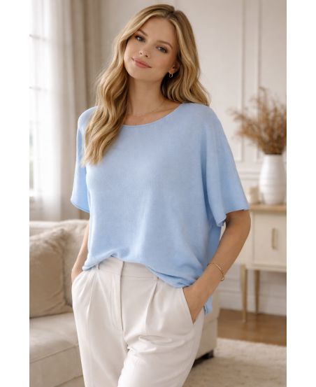 MAGLIONE A COLLO TONDO SENZA SOLUZIONE DI CUCITURA PE2392 SKY BLUE